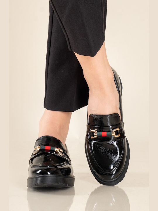 Adam's Shoes Patent Leather Women's Loafers in Black Color