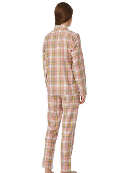 Minerva Winter Damen Pyjama-Set Baumwolle Rosa