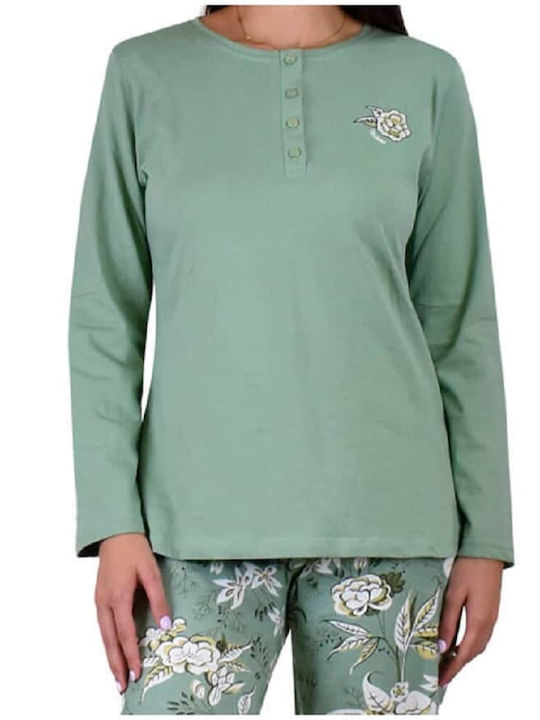 Poleren Winter Damen Pyjama-Set Green 1450-YESIL