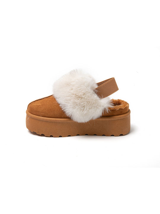 Jomix Winter Women's Slippers with fur in Brown color