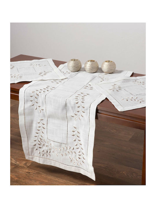 Silk Fashion Tablecloth Cotton with Embroidery Set 3279 White 170x250cm