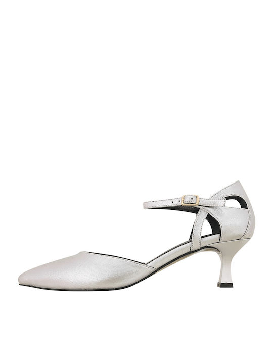 Gianna Kazakou Leather Silver Heels with Strap Grand