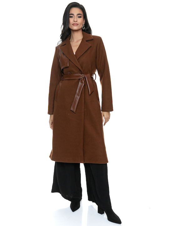 RichgirlBoudoir Women's Wool Coat with Buttons Brown