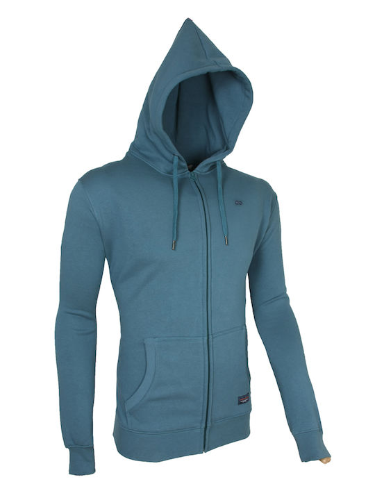 Double Men's Sweatshirt Jacket with Hood Petrol