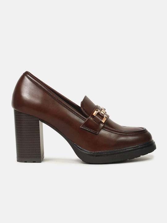 InShoes Μεταλλική Leather Women's Loafers in Brown Color