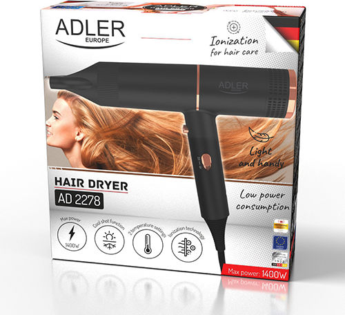 Adler Ionic Travel Hair Dryer with Diffuser 1400W AD 2278