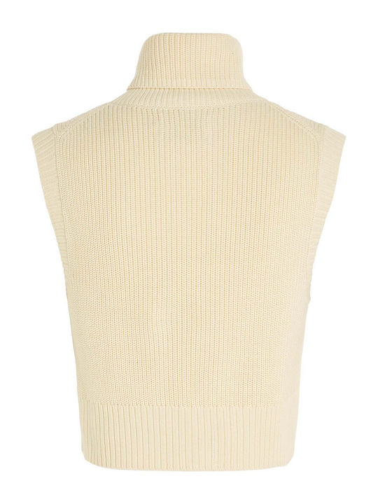 Calvin Klein Damen Ärmellos Pullover Rollkragen Beige