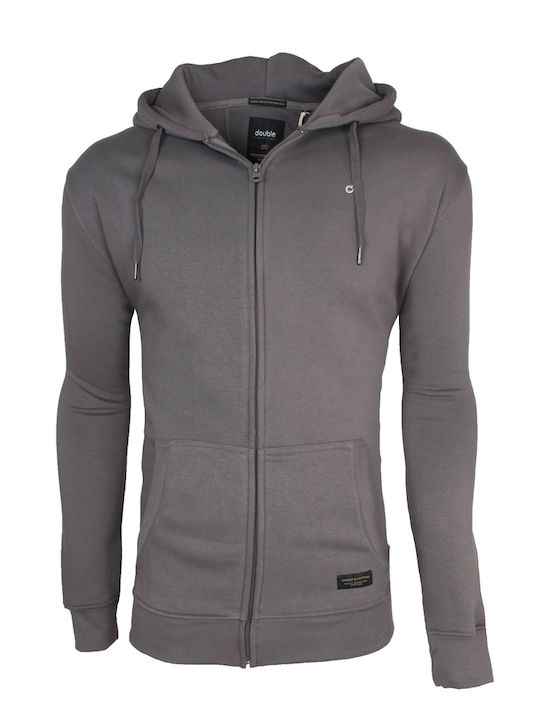 Double Men's Sweatshirt Jacket with Hood Charcoal