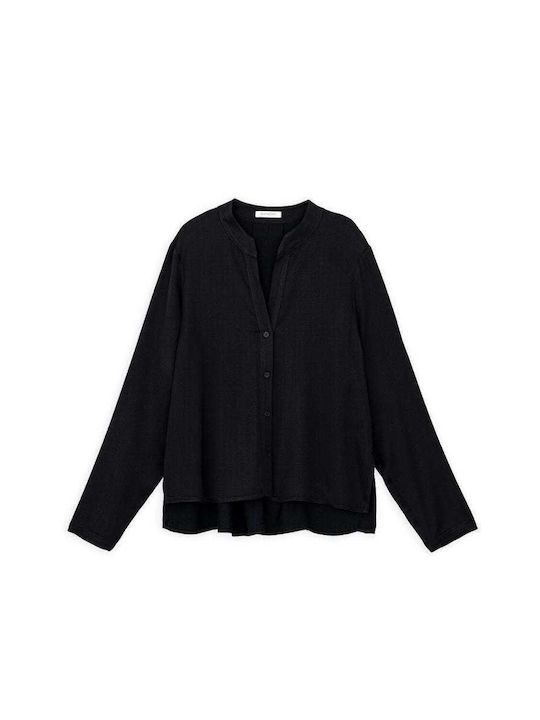 Philosophy Wear Women's Satin Long Sleeve Shirt Black