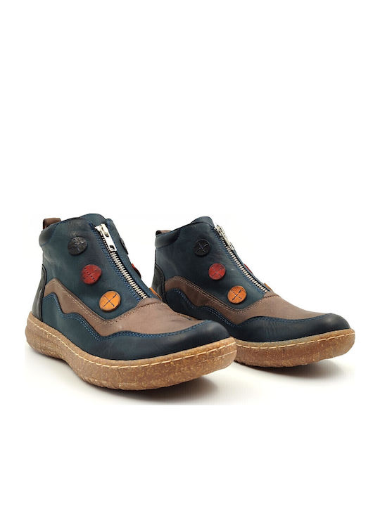 Leather Women's Ankle Boots Platform Navy Blue