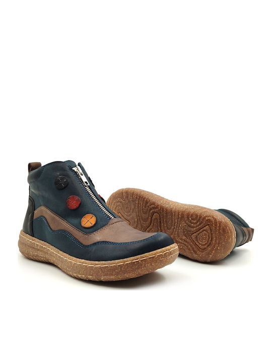 Leather Women's Ankle Boots Platform Navy Blue