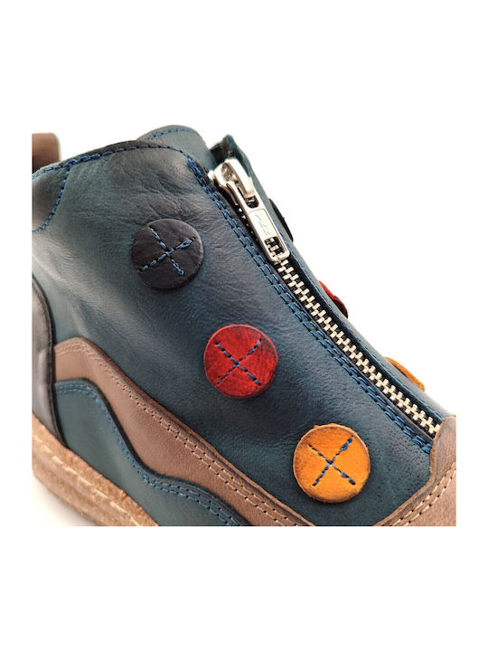 Leather Women's Ankle Boots Platform Navy Blue