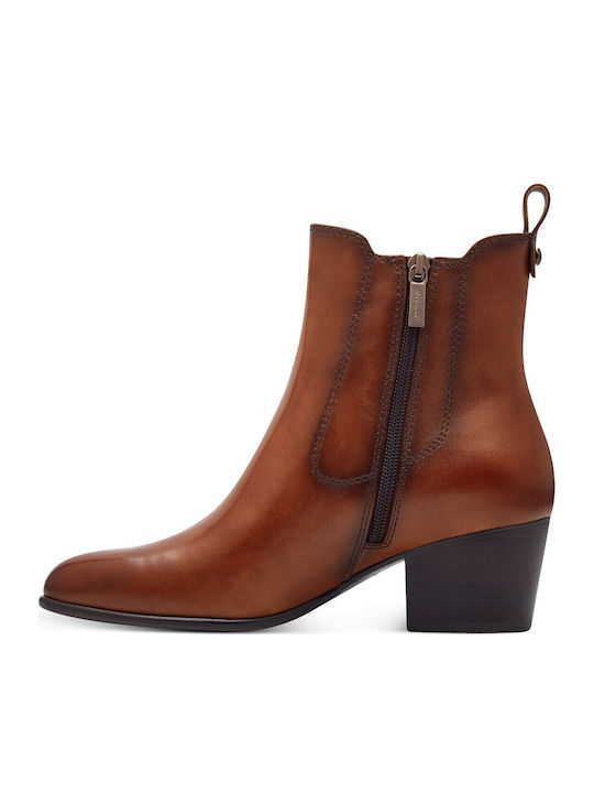 Leather Women's Ankle Boots with Medium Heel Tabac Brown