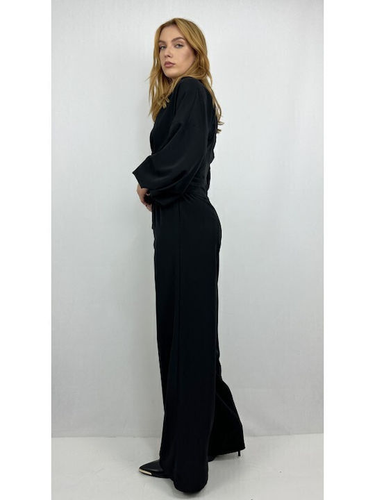 Women's Blouse Long Sleeve with V Neckline Black