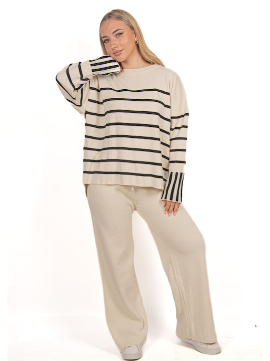 Ellen Women's Ecru Set with Trousers Striped