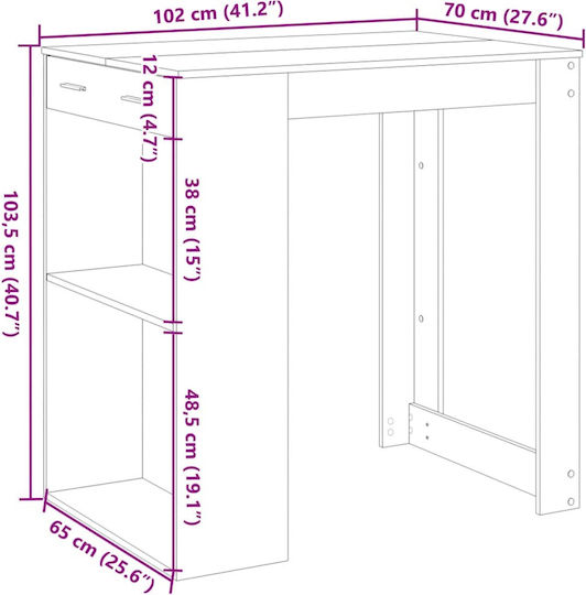 Бар Маса Дървена Сонома Дъб 102x70x103.5см