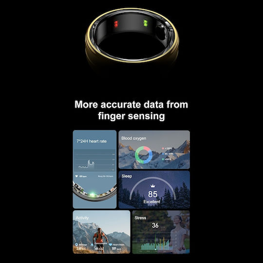 Techsuit R06 Smart Ring 18mm με Παλμογράφο Μαύρο