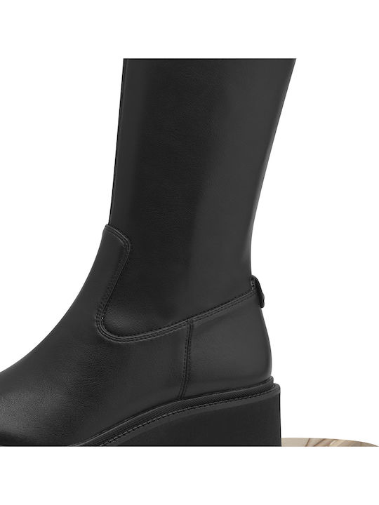 Synthetic Leather Medium Heel Women's Boots Black
