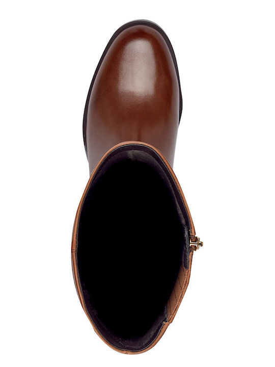 Leather Women's Boots with Zipper / Rubber Brown