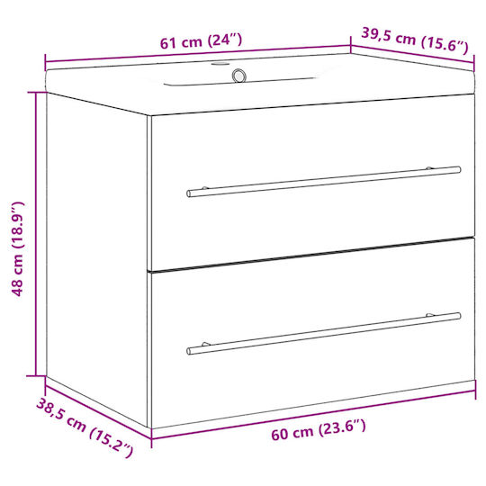 vidaXL Πάγκος με Νιπτήρα Μ60xΒ48xΥ38.5cm Δρυς