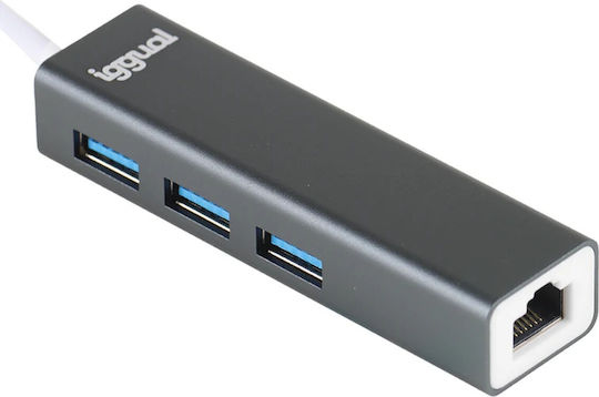 Iggual USB 3.2 3 Port Hub with USB-C / Ethernet Connection