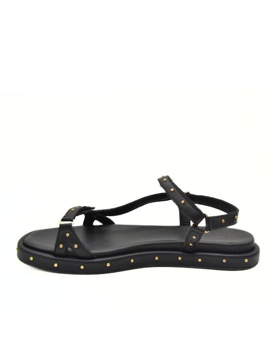 Hawkins Premium Leather Women's Flat Sandals with Strap in Black Color