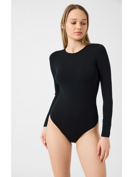 Long Sleeve Bodysuit with Open Back Black