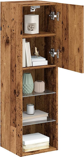 Wall Living Room Display Cabinet made of Particleboard with Glass & Lighting Coffee 30.5x30x102cm