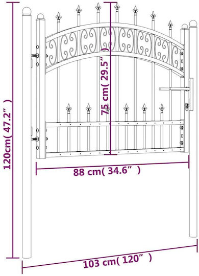 vidaXL Metallisches Gartentor mit Speeren in Schwarz Farbe 1.2x1.03m