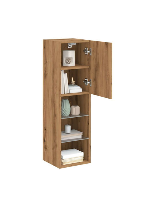 Wall Living Room Display Cabinet made of Particleboard with Glass & Lighting Coffee 30.5x30x102cm