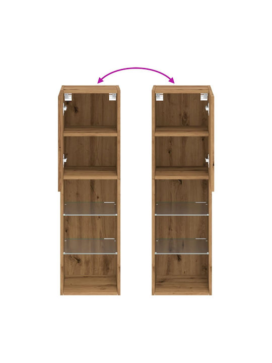 Wall Living Room Display Cabinet made of Particleboard with Glass & Lighting Coffee 30.5x30x102cm