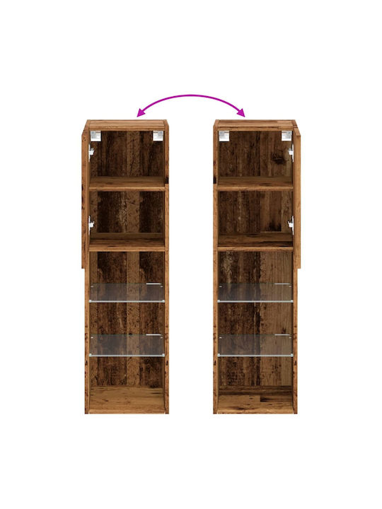Wand Wohnzimmer Vitrine aus Spanplatte mit Glas & Beleuchtung Coffee 30.5x30x102cm