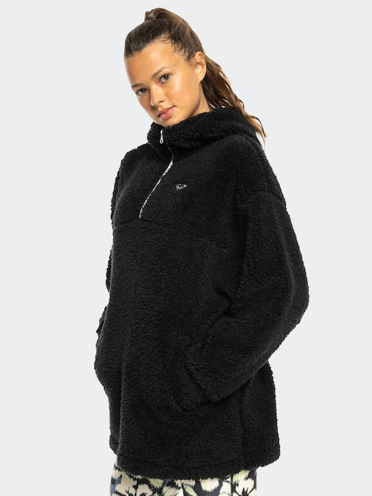 Roxy Waves Damen Bluse Sherpa Langärmelig mit Kapuze Schwarz