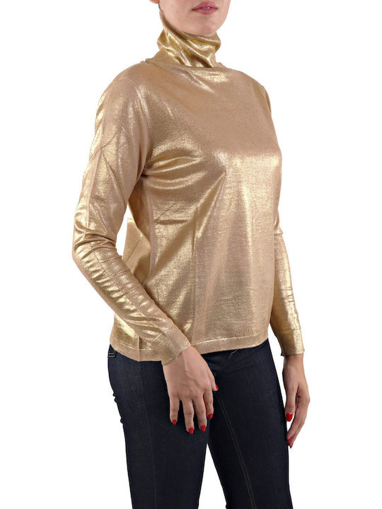 Liviana Conti Winter Women's Fleece Blouse Turtleneck GOLD