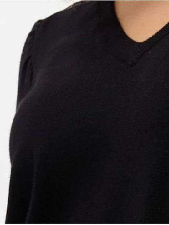 Esqualo Women's Sweater with 3/4 Sleeve & V Neckline Black