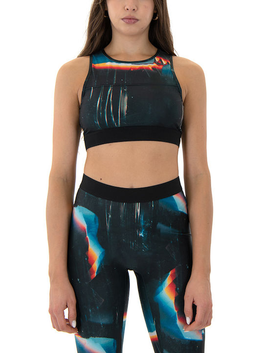 Four Minds Damen Sportliches Crop Top Ärmellos Red-Black-Blue