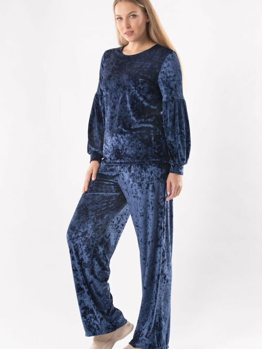 Damen Bluse Samt Marineblau