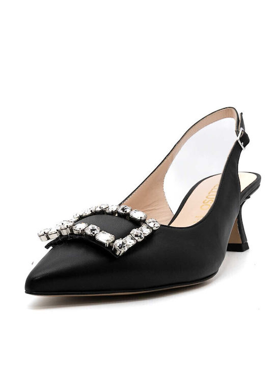 Leder Pumps mit Riemchen Schwarz
