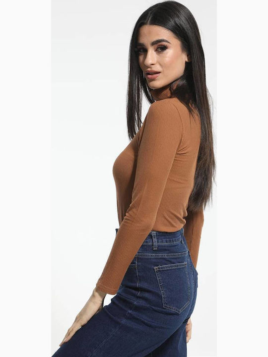Damen Bluse Rollkragenpullover Tabac Brown