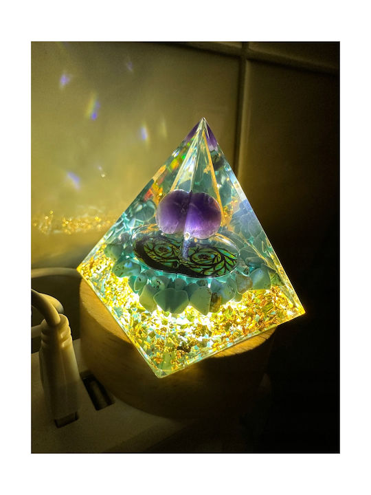 Orgonite Pyramid + Led Lamp Base 5cm Crystal Stones Amulet 5cm Hx07