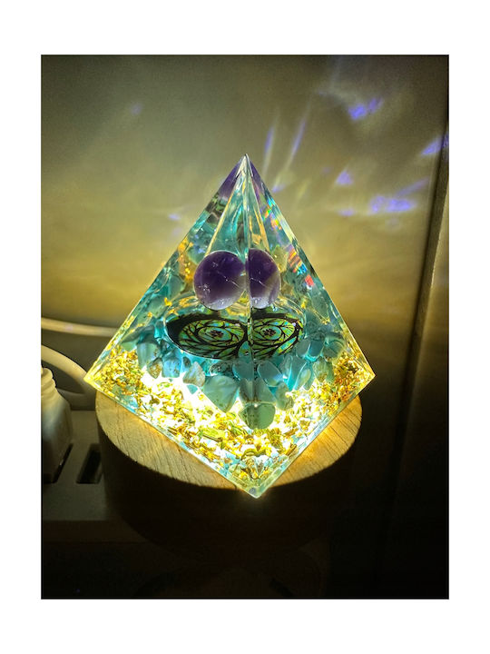 Piramidă Orgonită + Bază Lampă Led 5cm Pietre Cristal Amuletă 5cm Hx11