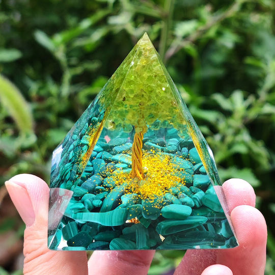 Orgonite Pyramid + Led Lamp Base 5cm Crystal Stones Amulet 5cm Hx12