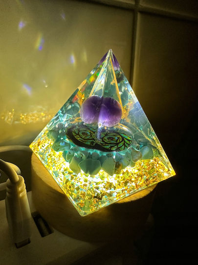 Orgonite Pyramid + Led Lamp Base 5cm Crystal Stones Amulet 5cm Hx16