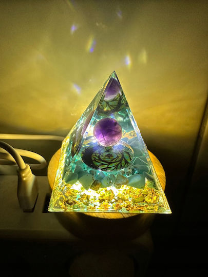 Orgonite Pyramid + Led Lamp Base 5cm Crystal Stones Amulet 5cm Hx09