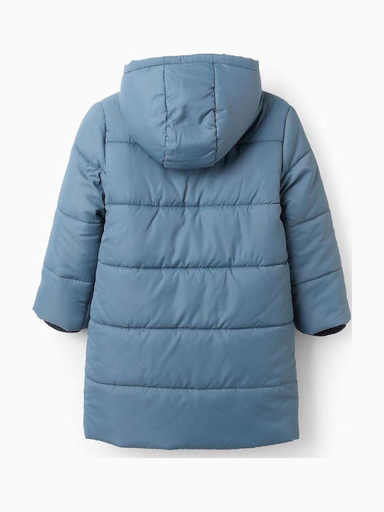 Kids' Quilted Jacket Long with Hood Blue