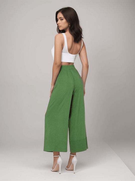 Noobass Women's High-waisted Fabric Trousers with Elastic GREEN