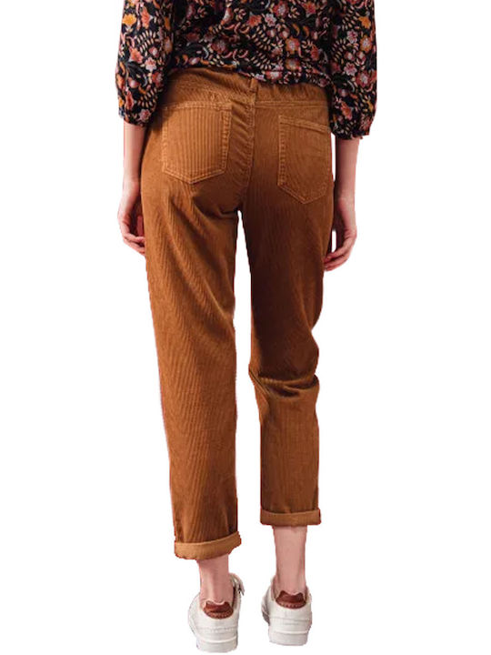 C'est Beau La Vie Women's High-waisted Corduroy Trousers with Elastic Taba