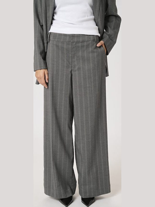 Women's Fabric Trousers Loose Fit Striped Gray