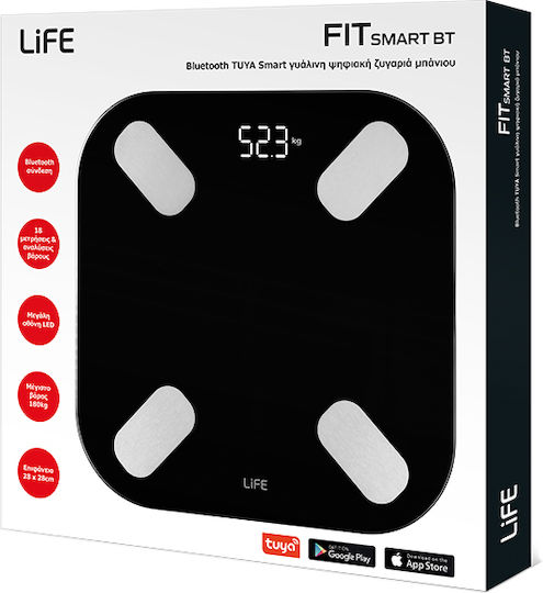 Life Fit Smart Bluetooth Tuya Smart Smart Ζυγαριά 180kg με Bluetooth Καφέ