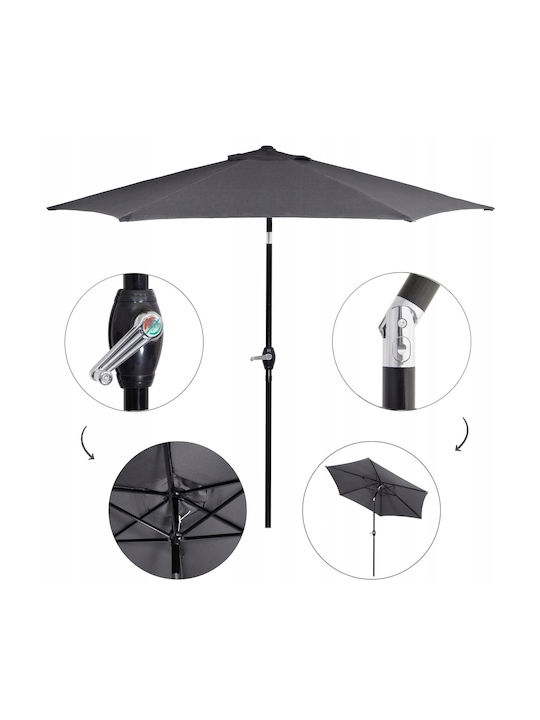 Umbrelă Rotundă Metalică Gri cu Bază de Susținere Φ2.6m